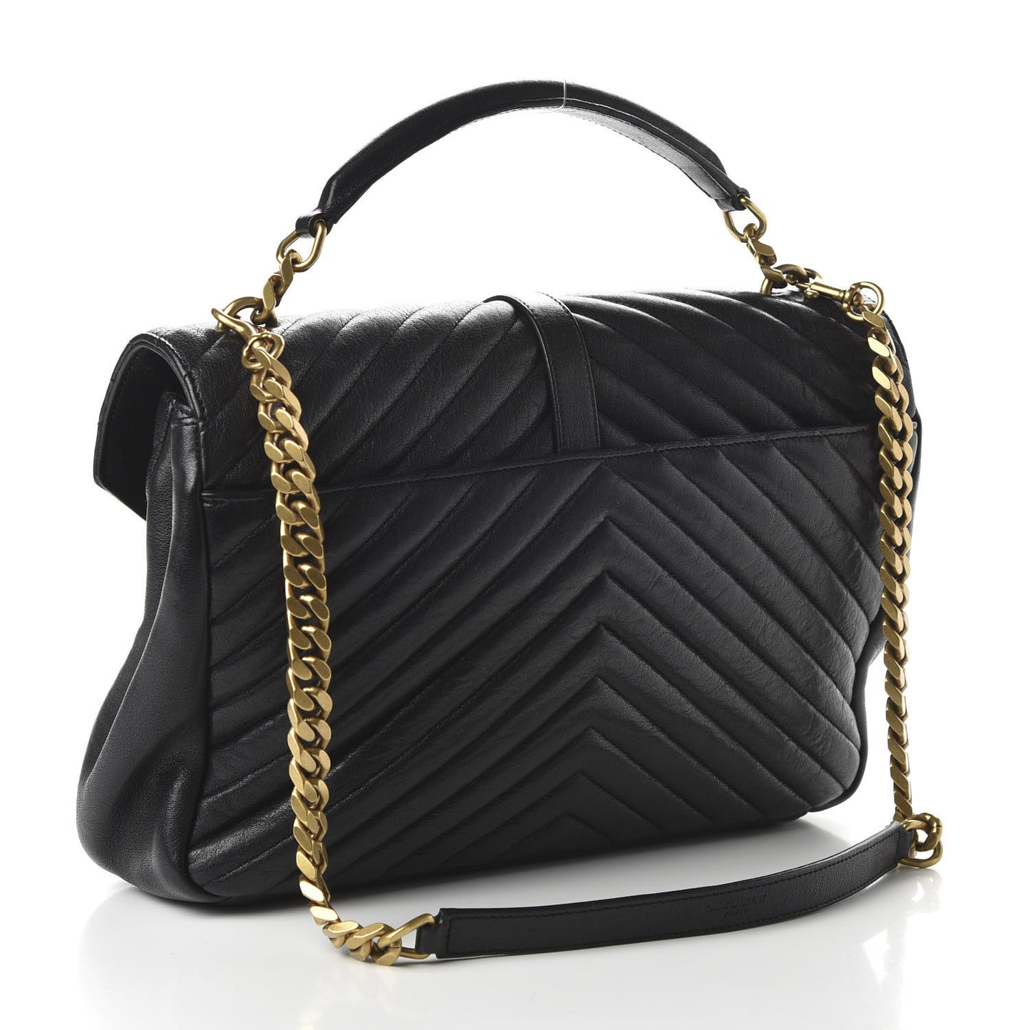 Sheepskin Matelasse Chevron Monogram Large College Satchel Black