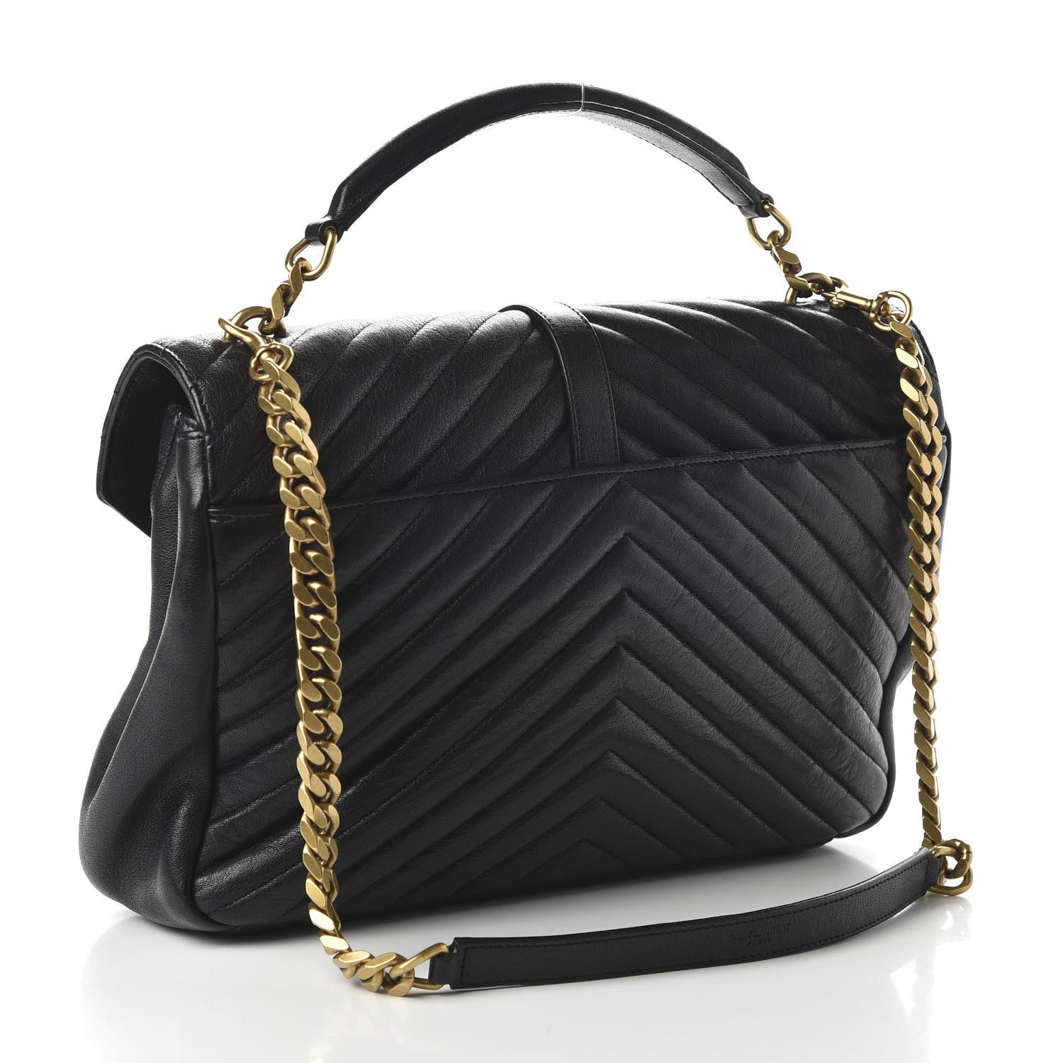 Saint Laurent Sheepskin Matelasse Chevron Monogram Large College Satchel Black 4 of 10