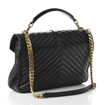 Saint Laurent Sheepskin Matelasse Chevron Monogram Large College Satchel Black 4 of 10