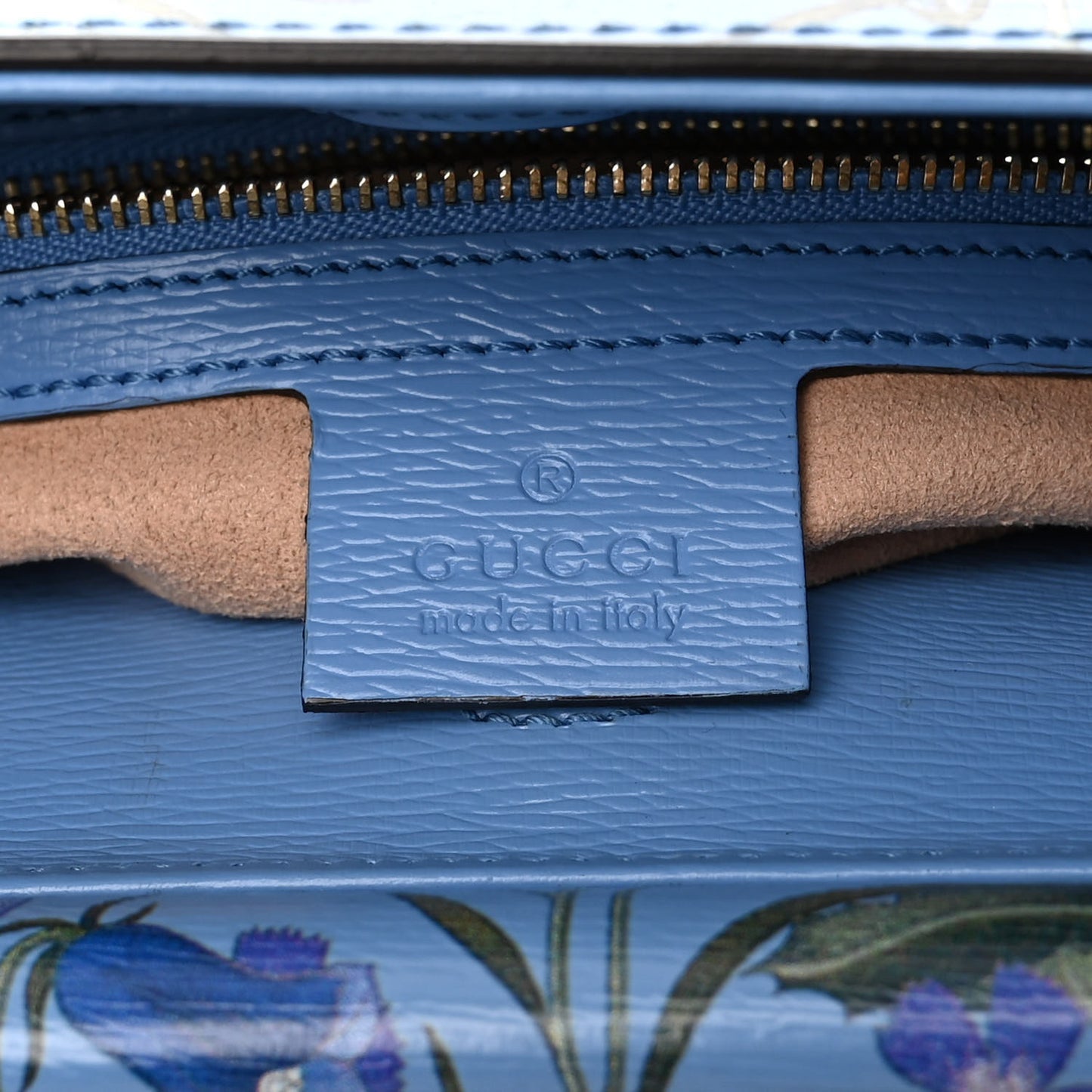 Calfskin Bamboo Web New Flora Small Nymphaea Top Handle Bag Azure