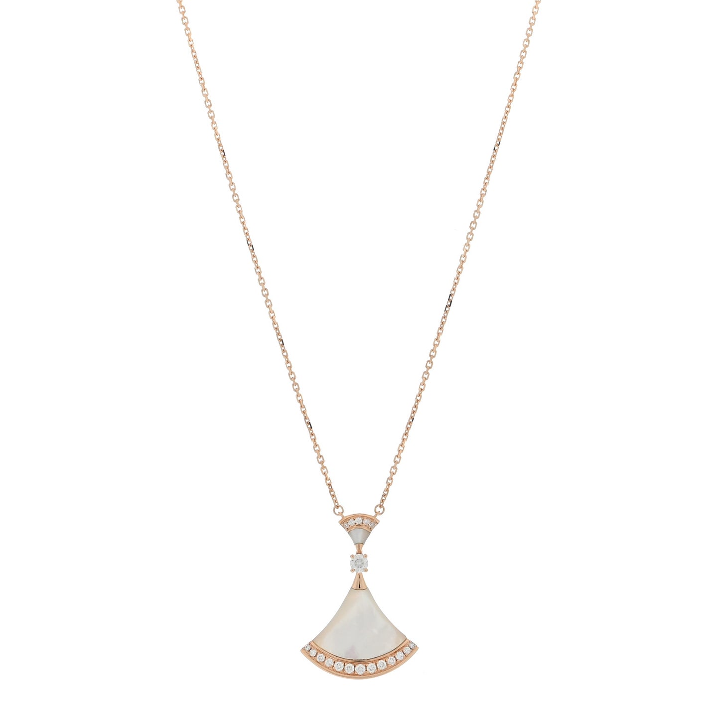 18K Rose Gold Diamond Large Mother of Pearl Divas' Dream Pendant Necklace