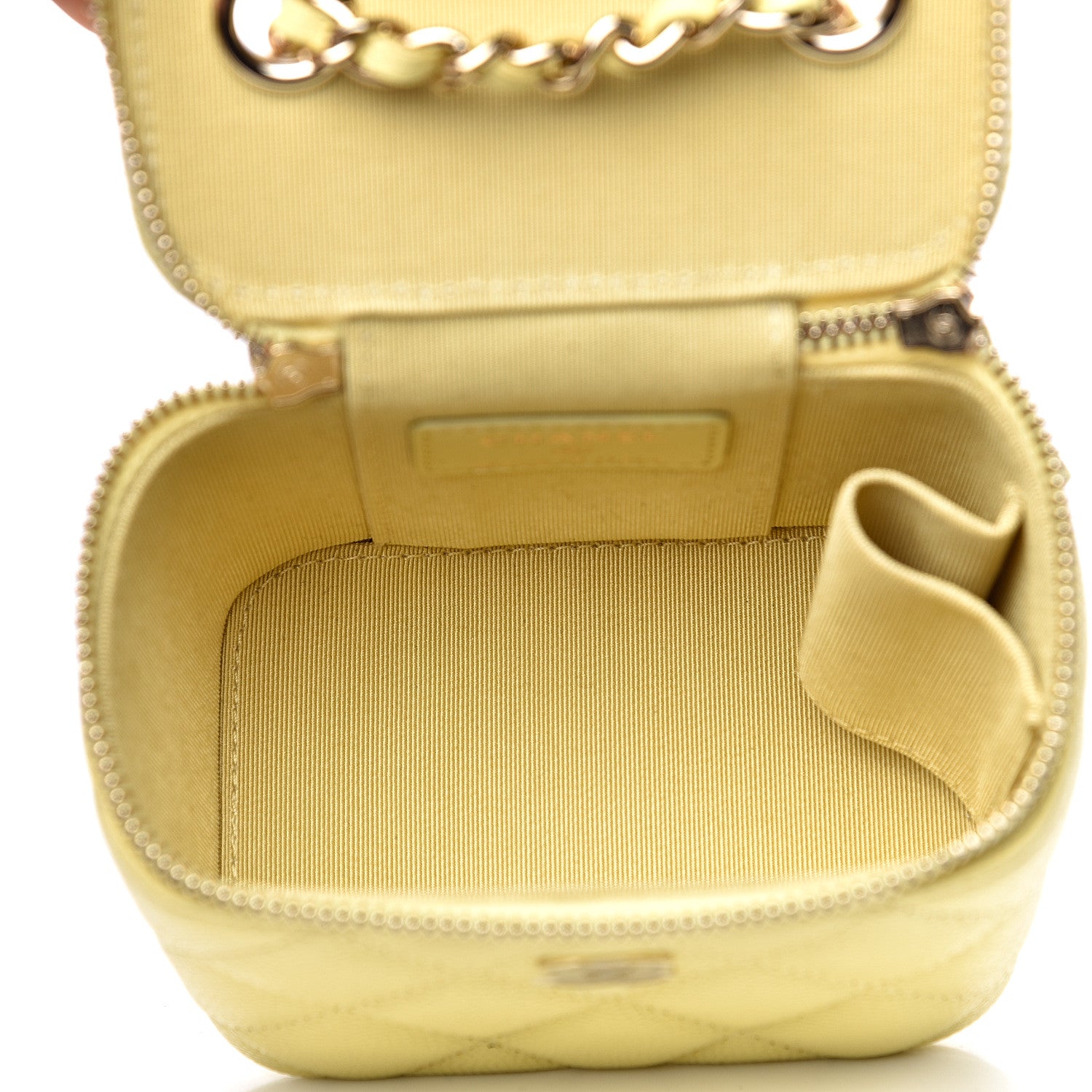 Chanel Caviar Quilted Mini Vanity Case With Chain Yellow 5 of 10