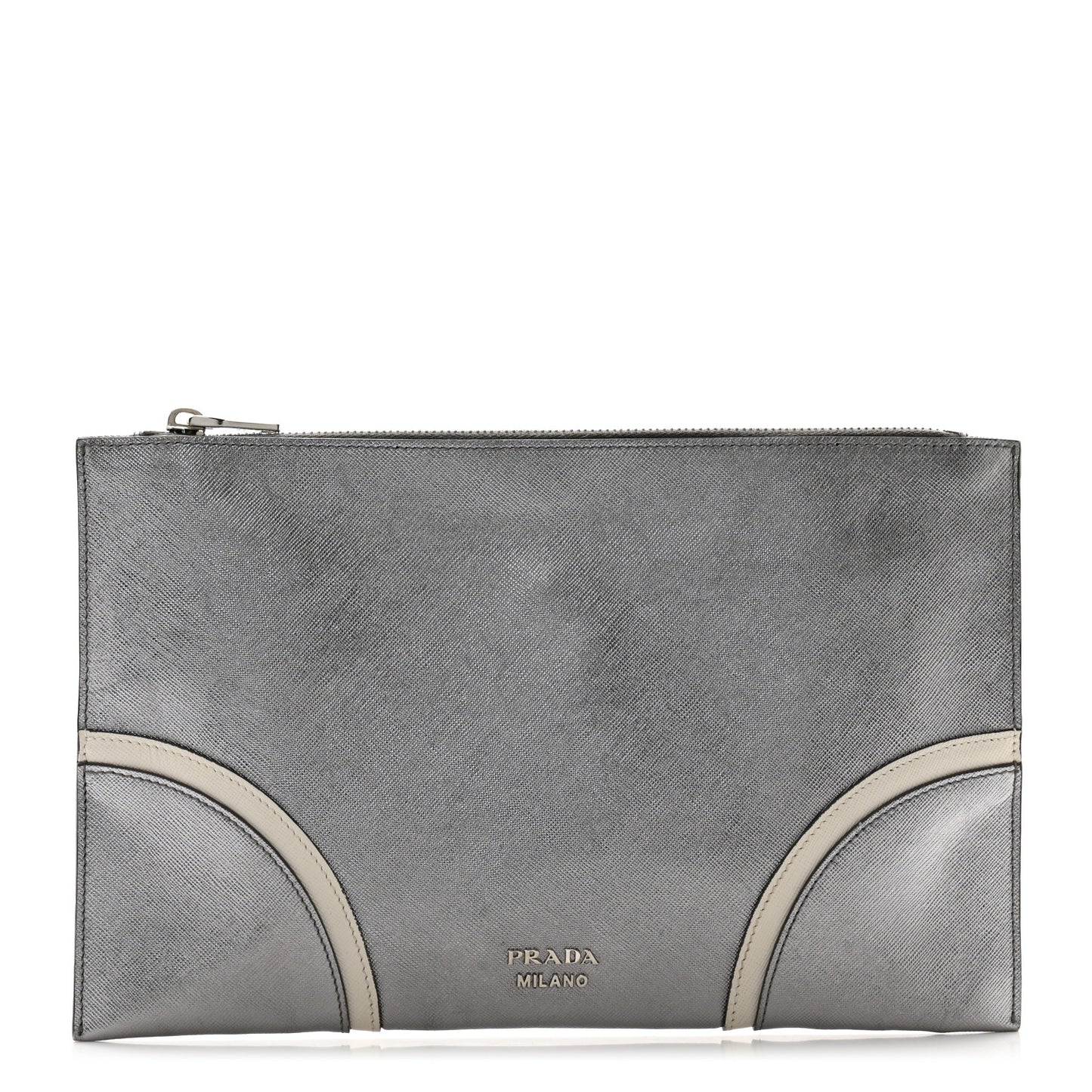 Metallic Saffiano Hand Strap Clutch Silver