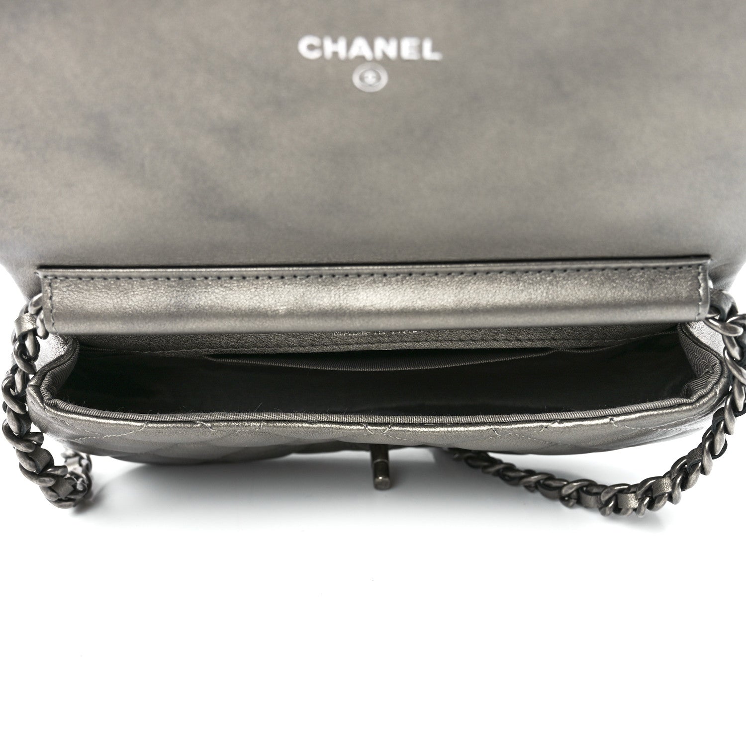 Chanel Metallic Calfskin Quilted Flap Clutch With Chain Ruthenium 5 of 12