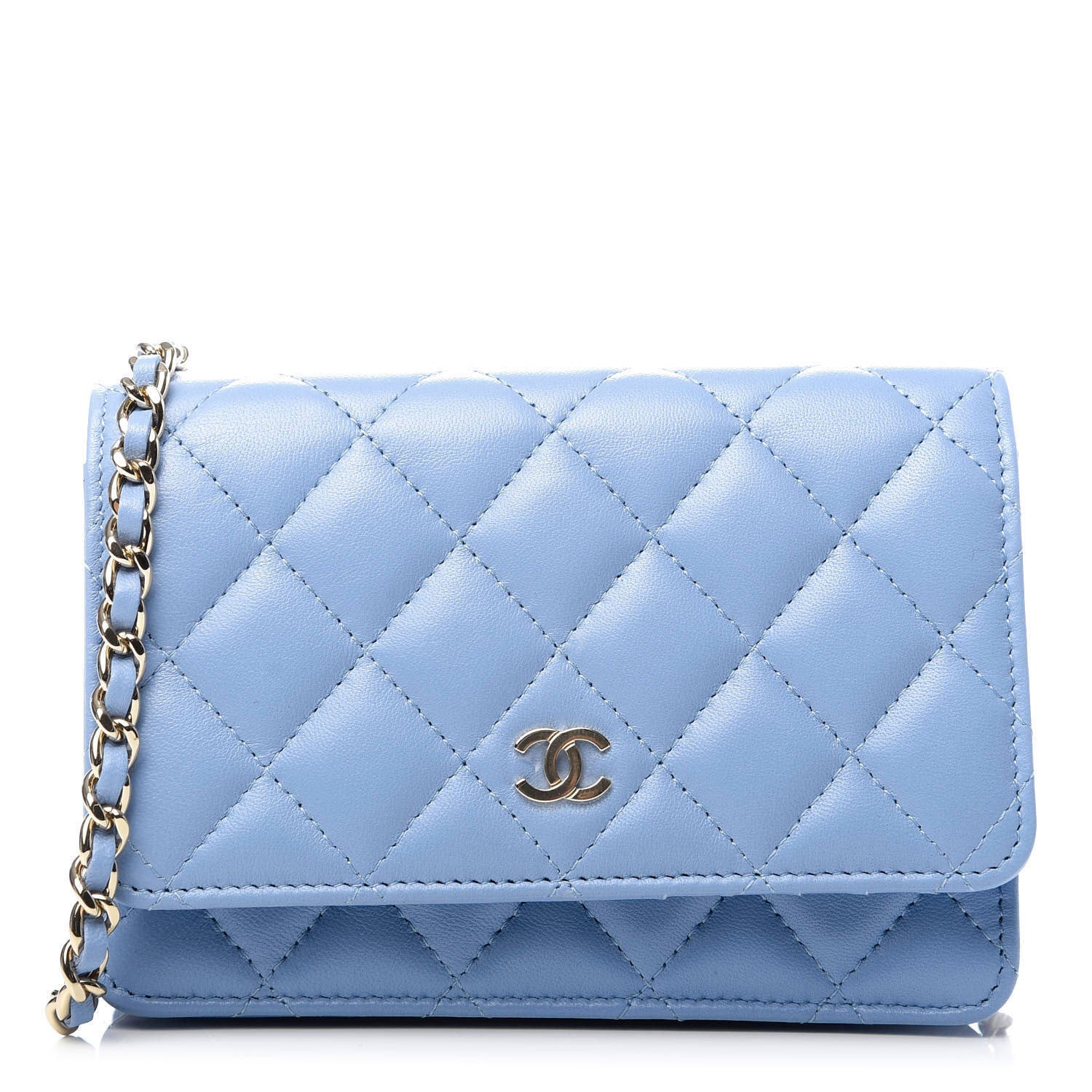 Chanel Lambskin Quilted Mini Wallet On Chain WOC Light Blue 1 of 8