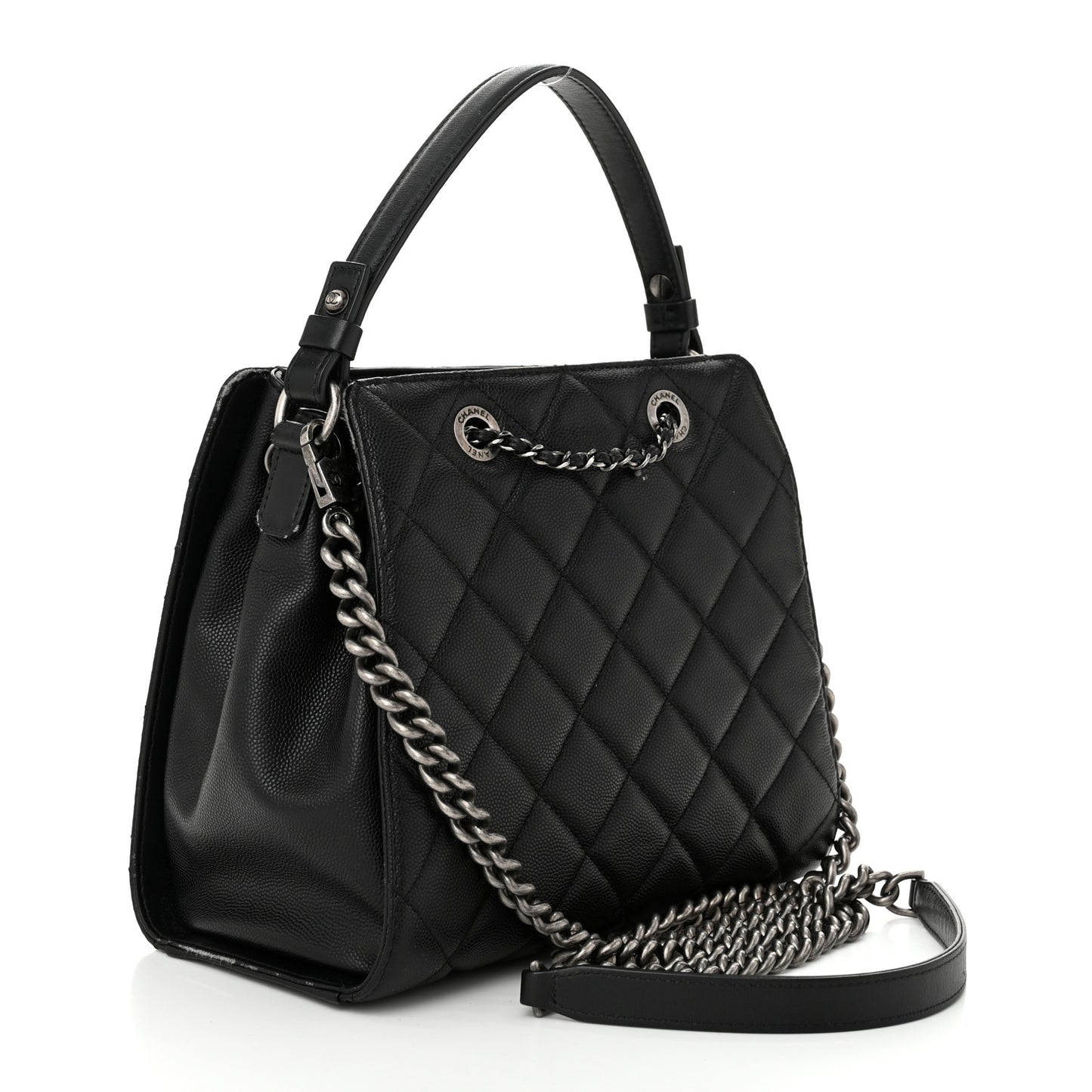 Caviar Quilted Small CC Bucket Bag Black