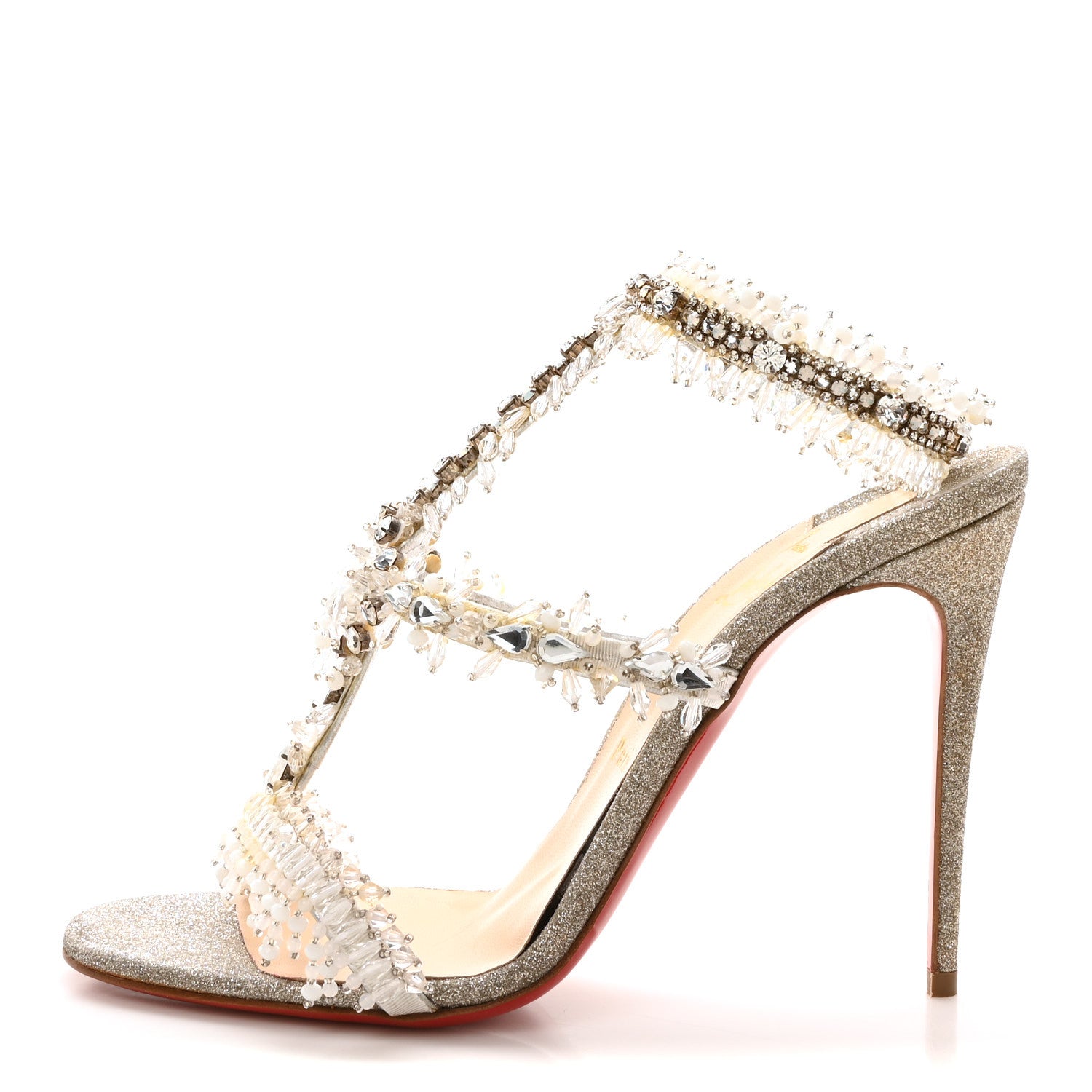 Christian Louboutin Glitter Mini Devibroda 100 Sandals 38 Silver 1 of 9