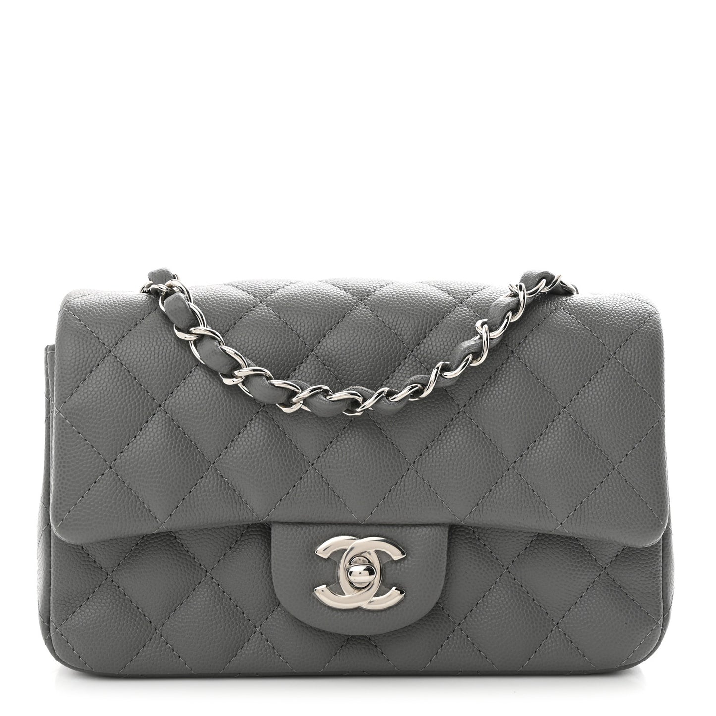 Caviar Quilted Mini Rectangular Flap Grey