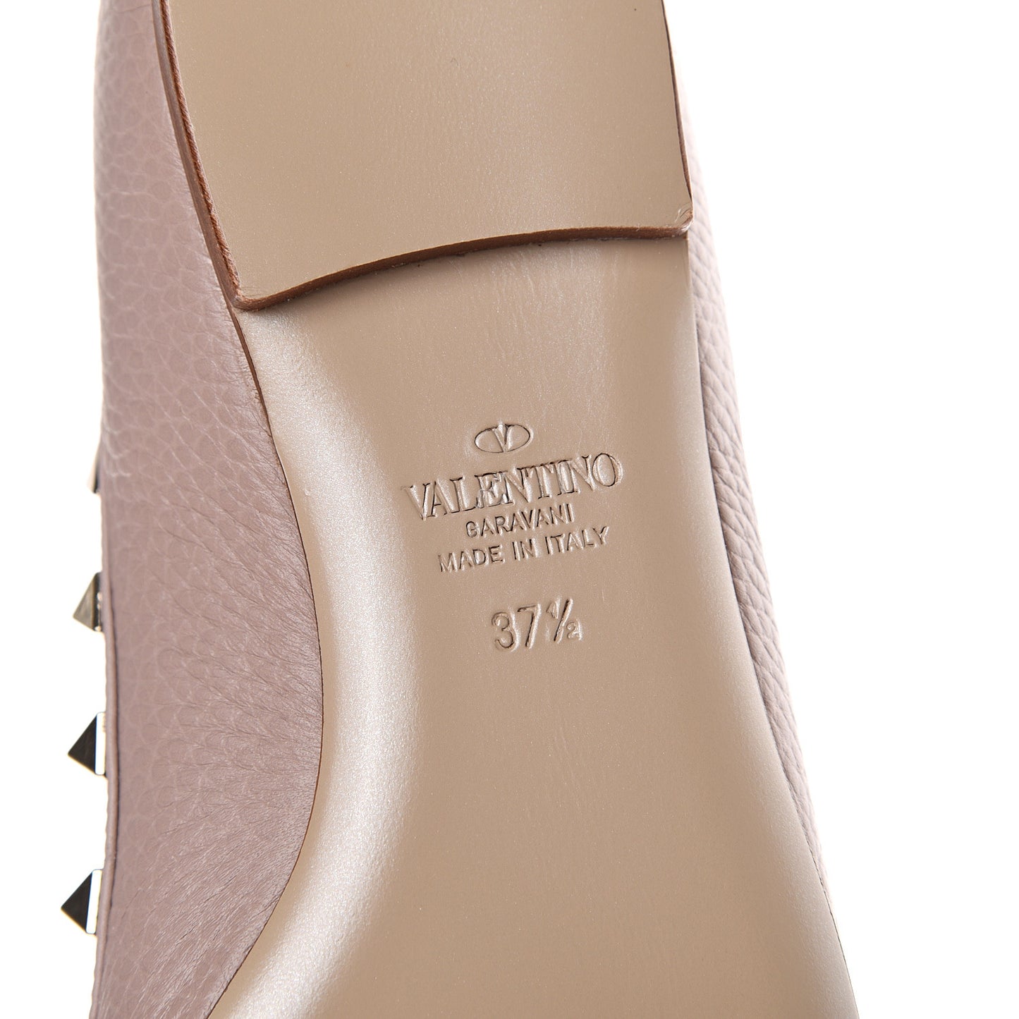 Pebbled Calfskin Rockstud Ballerina Flats 37.5 Poudre