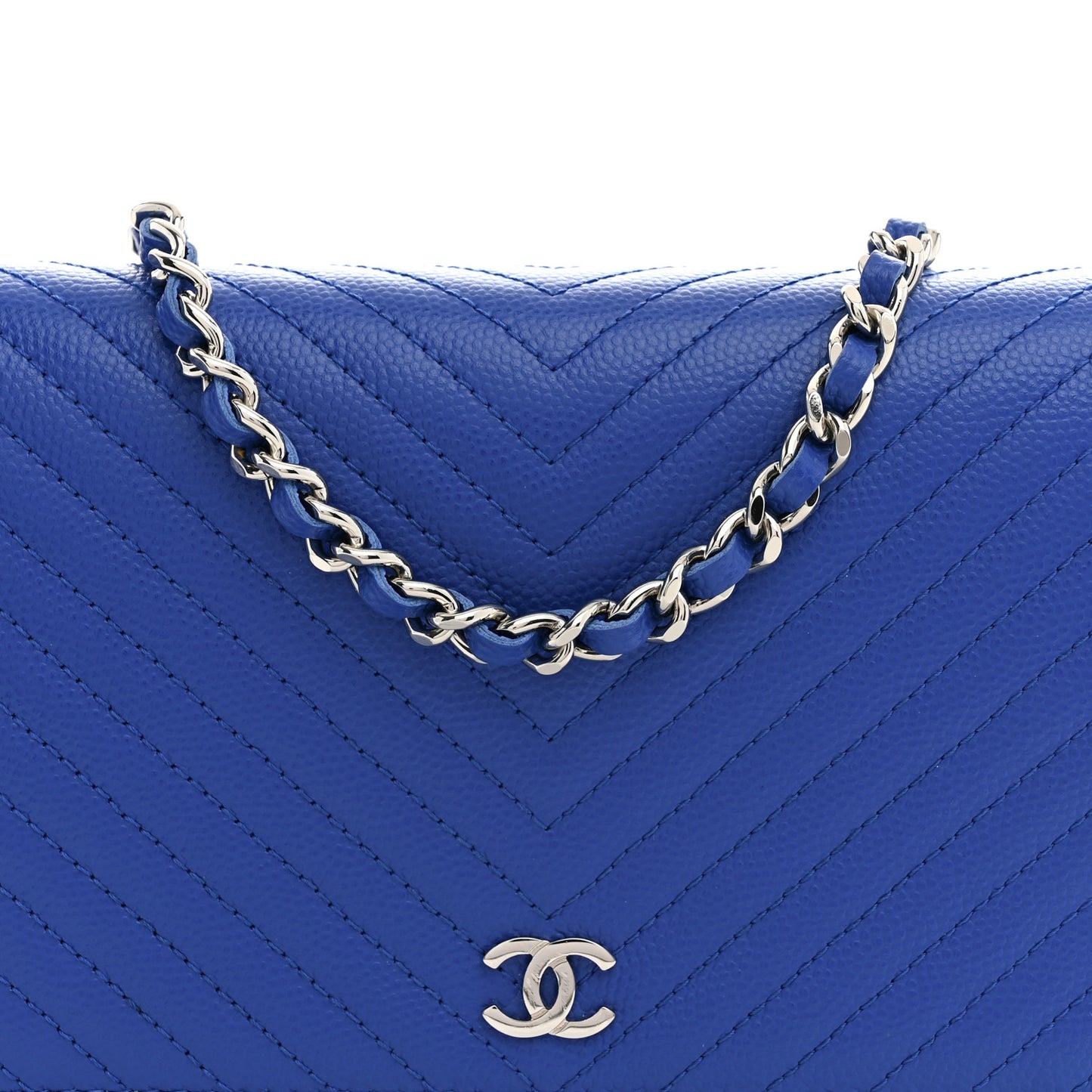 Caviar Chevron Quilted Wallet On Chain WOC Blue