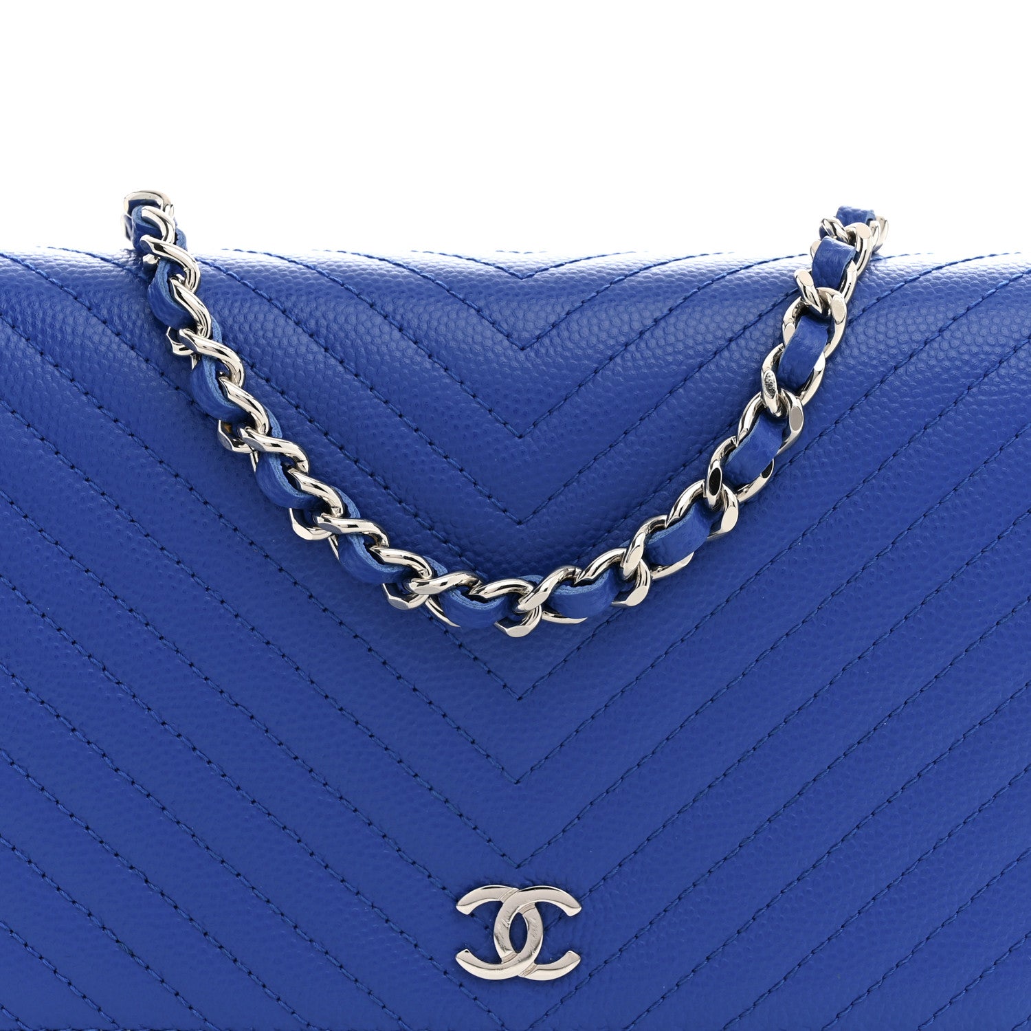 Chanel Caviar Chevron Quilted Wallet On Chain WOC Blue 8 of 12