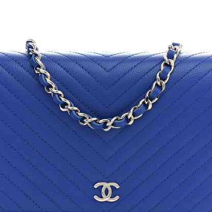 Chanel Caviar Chevron Quilted Wallet On Chain WOC Blue 8 of 12