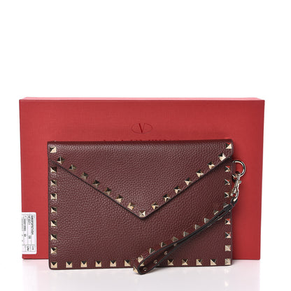 Valentino Garavani Pebbled Calfskin Medium Rockstud Envelope Flat Wristlet Pouch Rubin 7 of 7