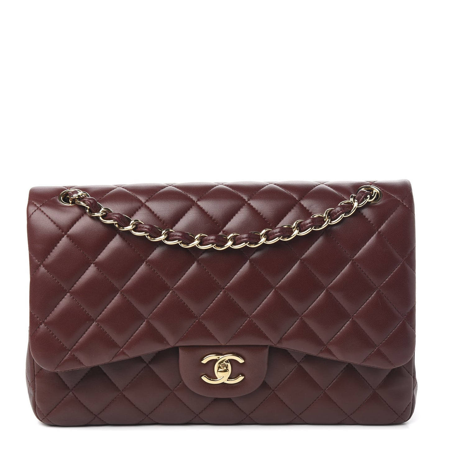 Lambskin Quilted Jumbo Double Flap Burgundy