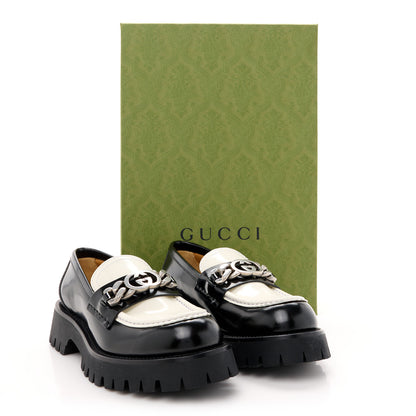 Gucci Cordovan Lux Womens Interlocking G Platform Lug Sole Loafers 37 Black Off White 10 of 10