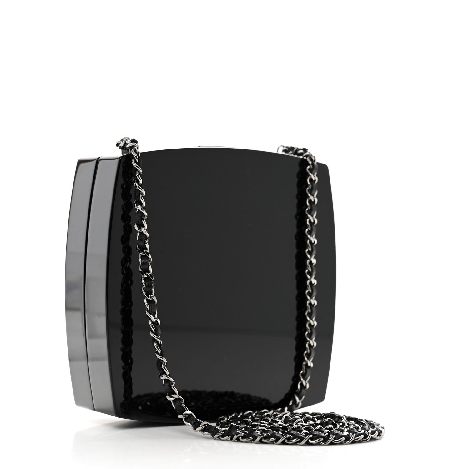 Chanel Plexiglass Compact Box Clutch Black Ivory 3 of 11