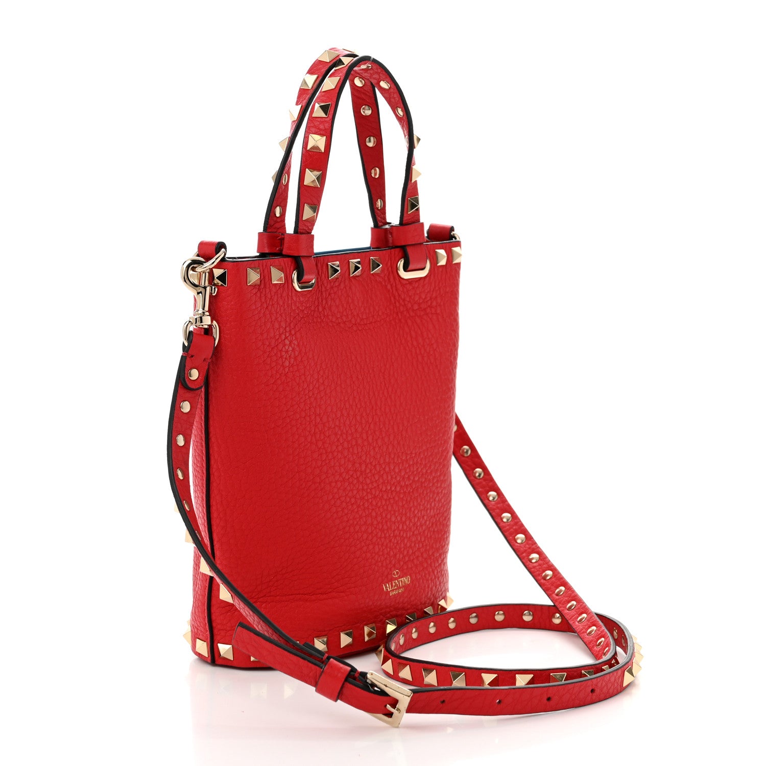 Valentino Garavani Pebbled Calfskin Rockstud Bucket Bag Red 3 of 10