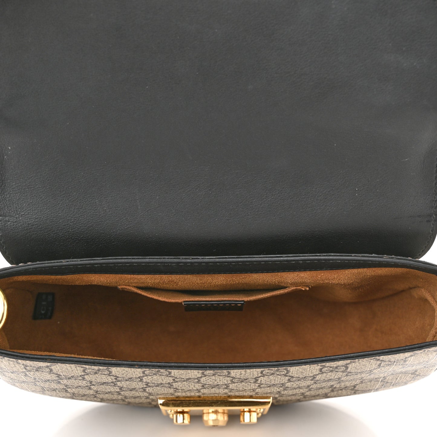GG Supreme Monogram Web Medium Padlock Messenger Shoulder Bag Black