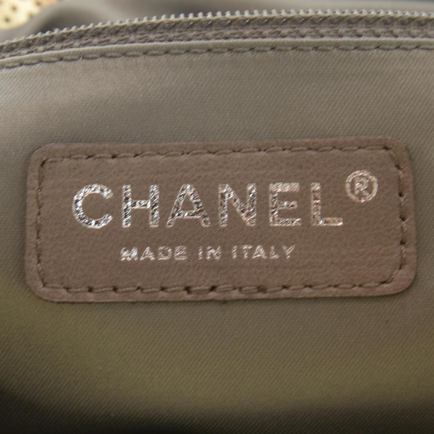 Metallic Crackled Calfskin Perforated Drill Shoulder Bag Gold