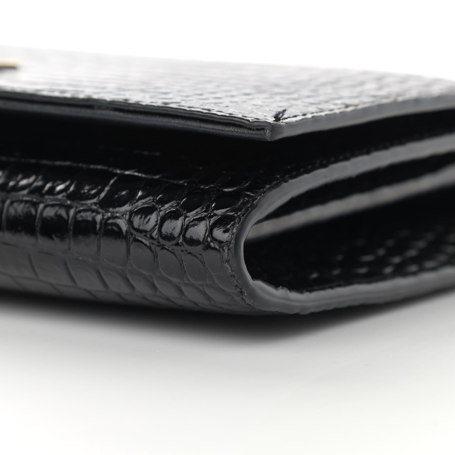 Saint Laurent Calfskin Crocodile Embossed Monogram Chain Wallet Black 9 of 12