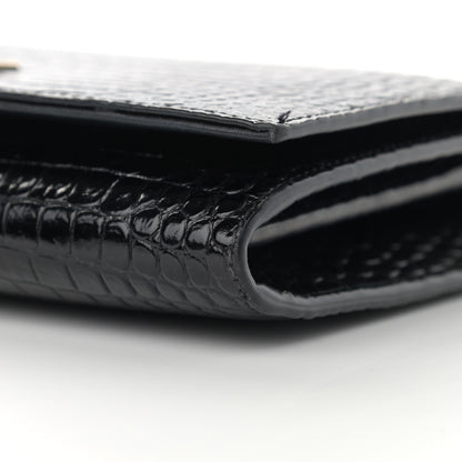 Saint Laurent Calfskin Crocodile Embossed Monogram Chain Wallet Black 9 of 12