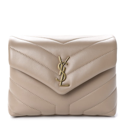 Saint Laurent Calfskin Y Quilted Monogram Toy Loulou Crossbody Bag Dark Beige 1 of 12