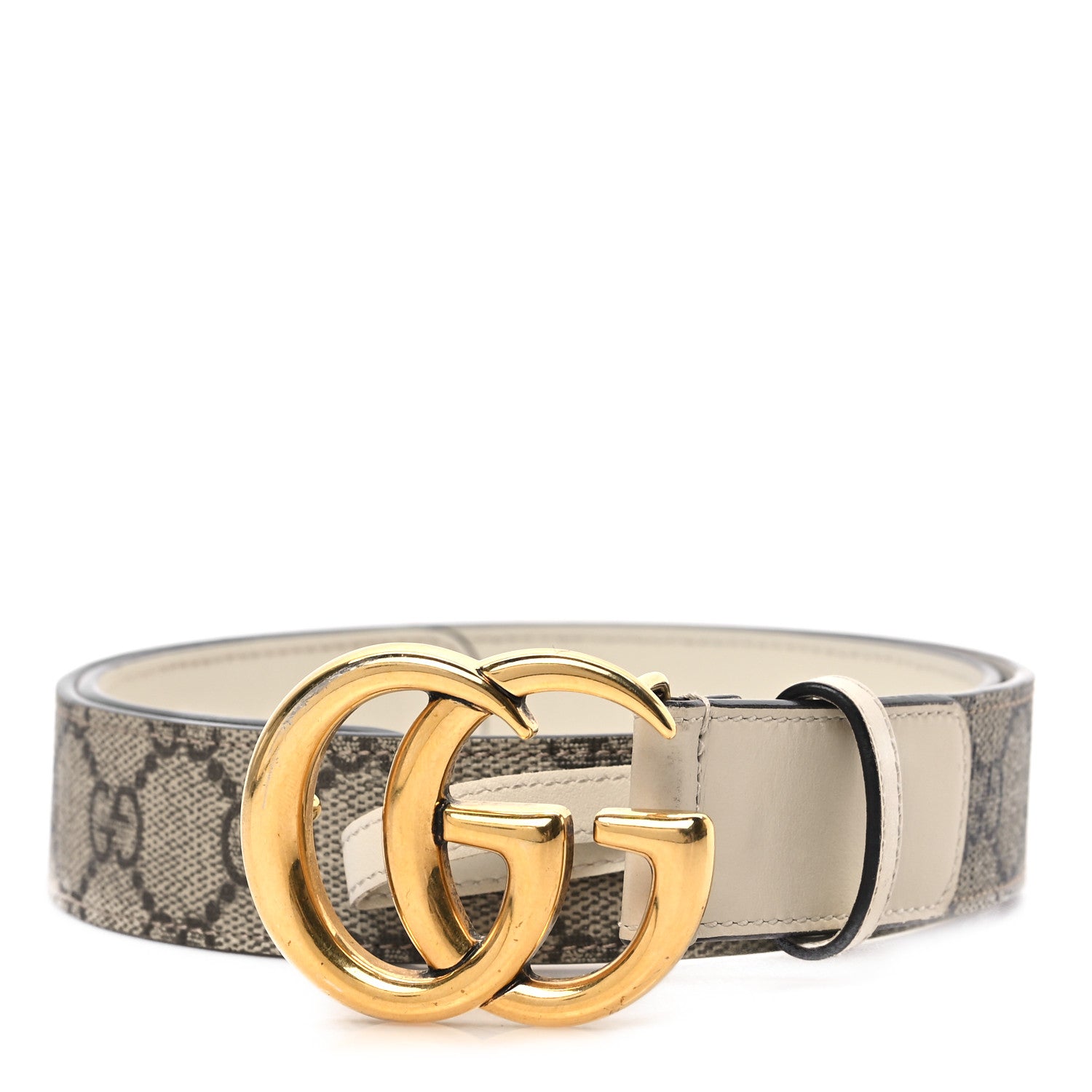Gucci GG Supreme Monogram Matte Plutone Calfskin Double G 30mm Belt 75 30 Beige Ebony Mystic White 1 of 5