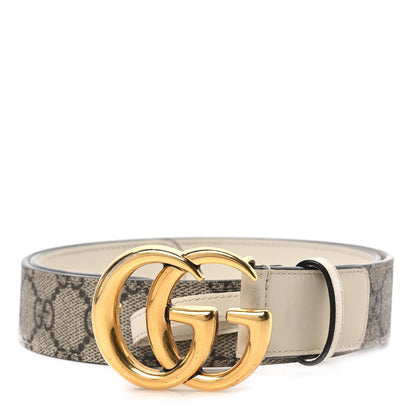 Gucci GG Supreme Monogram Matte Plutone Calfskin Double G 30mm Belt 75 30 Beige Ebony Mystic White 1 of 5