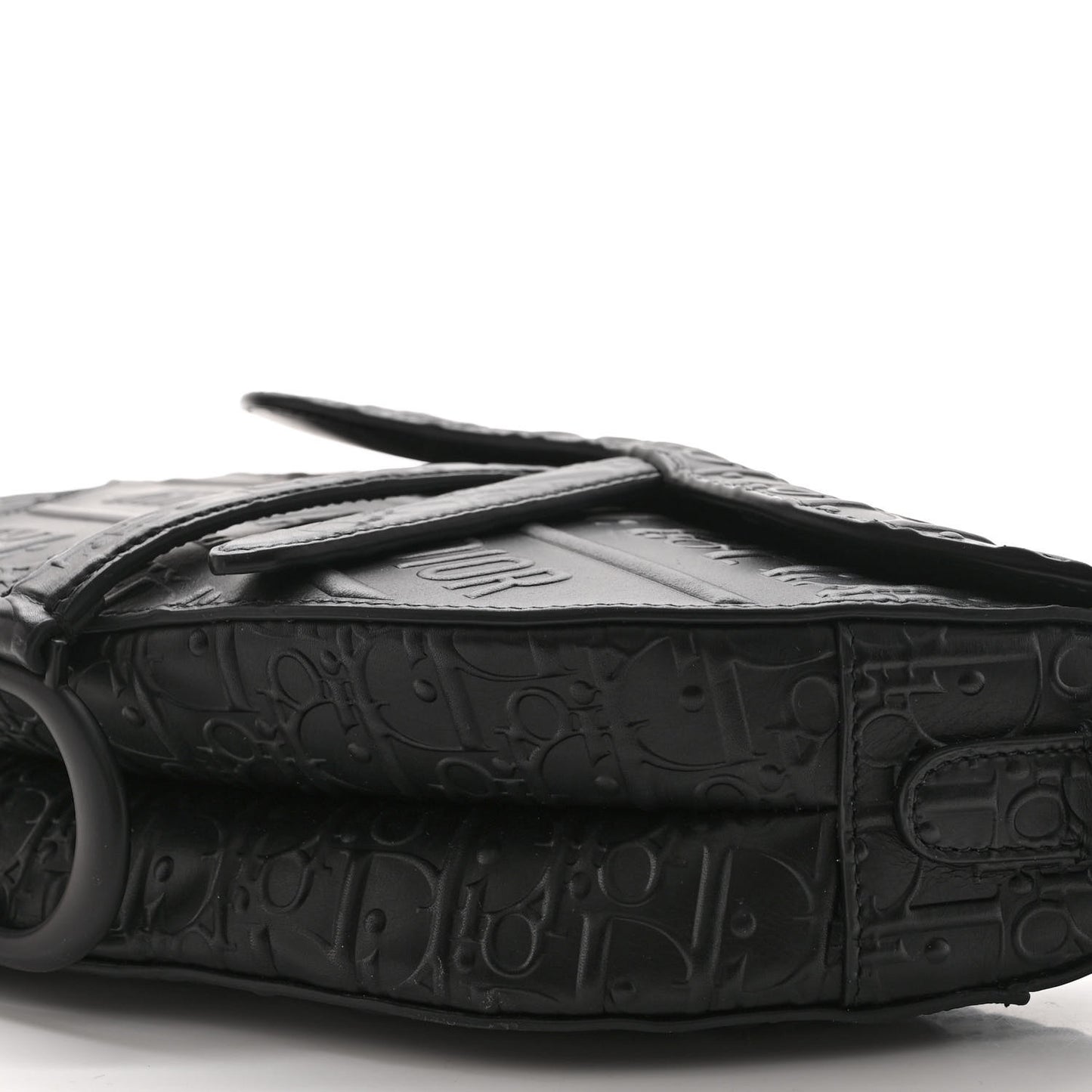 Calfskin Embossed Oblique Saddle Bag Black