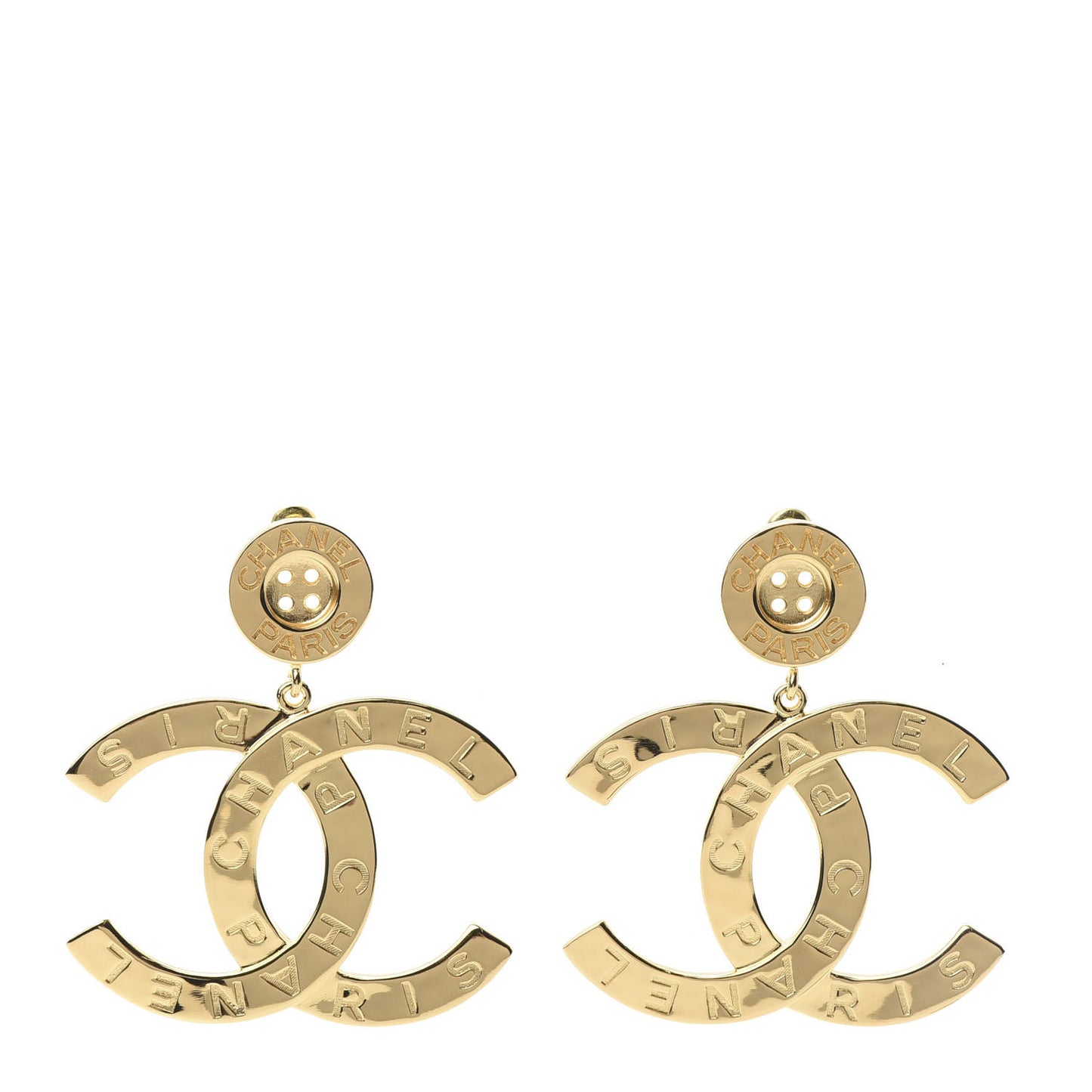 Metal Large Paris Button Earrings Gold