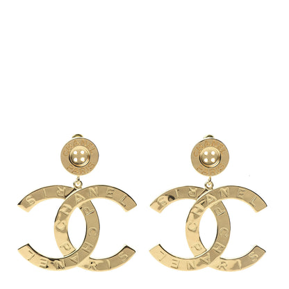 Chanel Metal Large Paris Button Earrings Gold 1 of 5