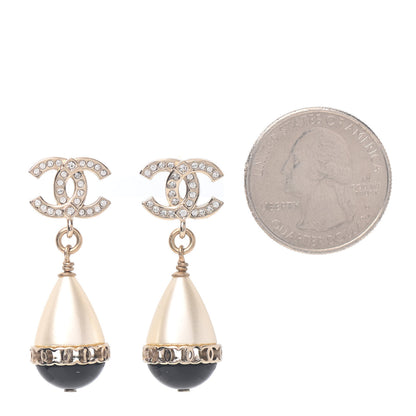 Chanel Crystal Pearl CC Fantasy Drop Earrings Gold Black 2 of 5