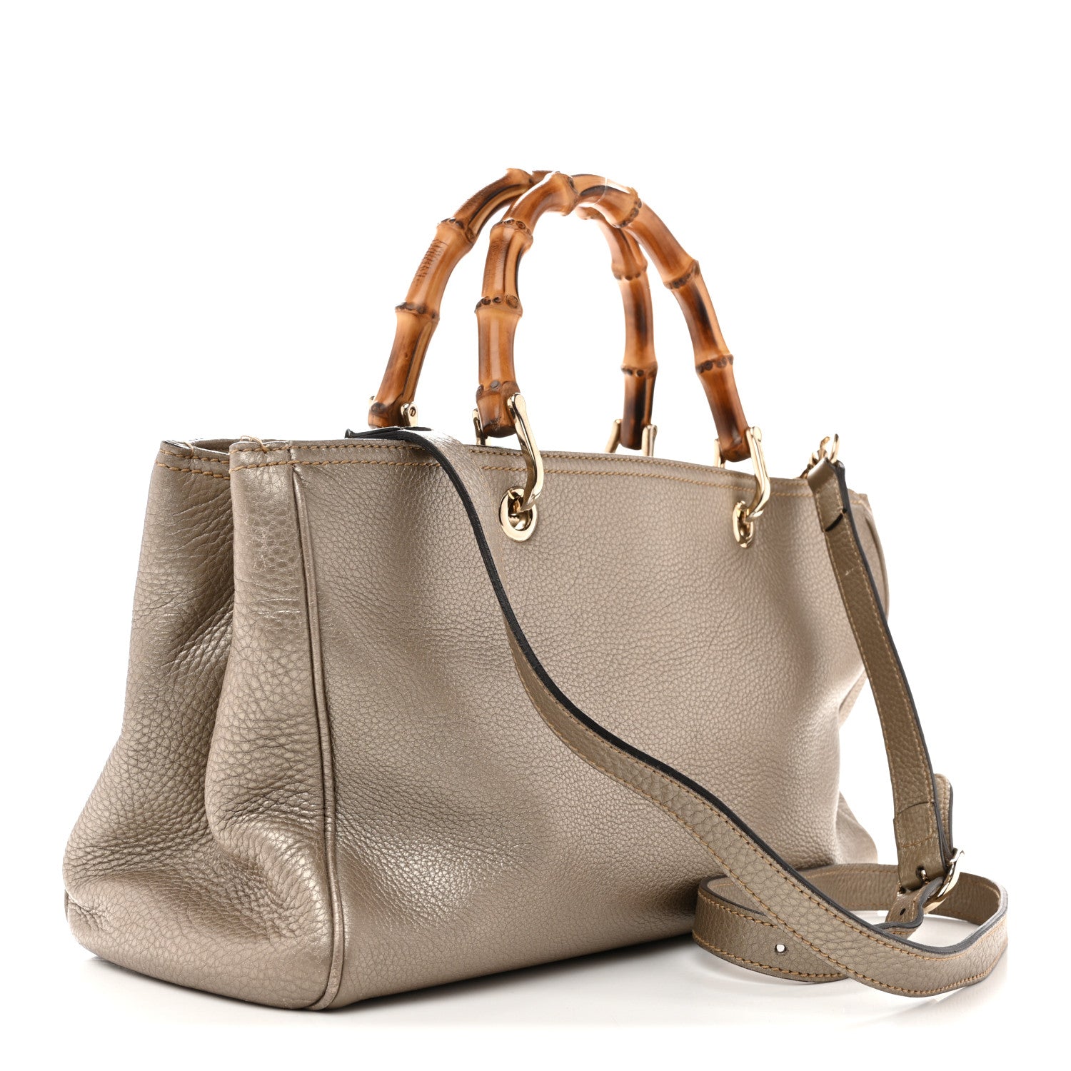 gucci バック Gucci Metallic Pebbled Calfskin Medium Bamboo Shopper Tote Golden