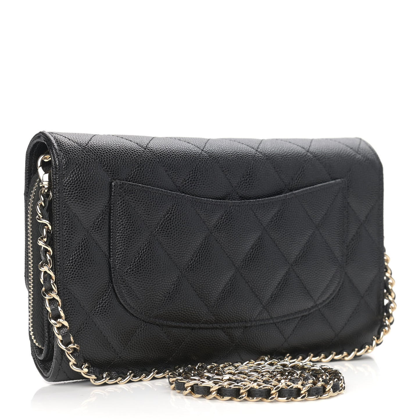 Caviar Quilted Phone Holder Wallet With Removable Chain Black