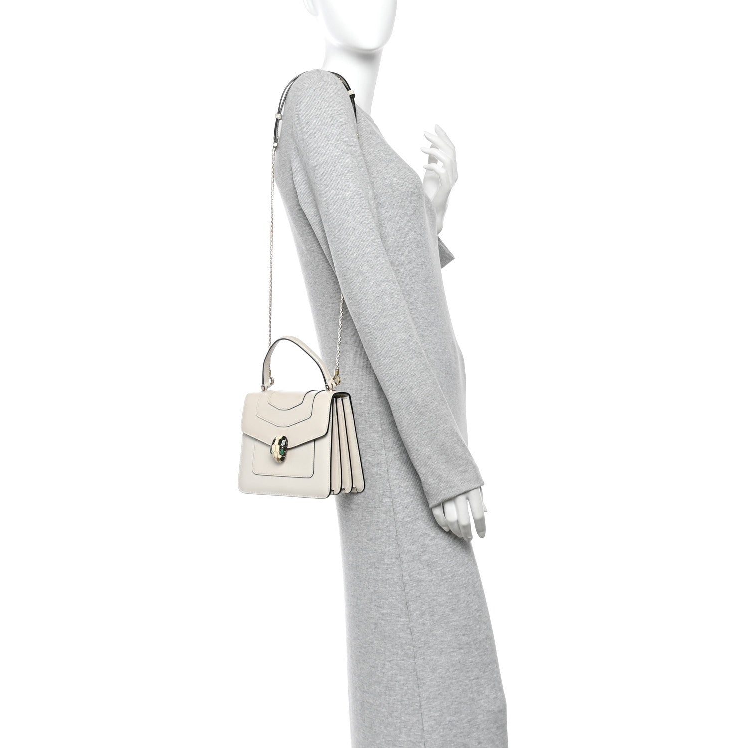 Bulgari Calfskin Serpenti Forever Top Handle White 2 of 10