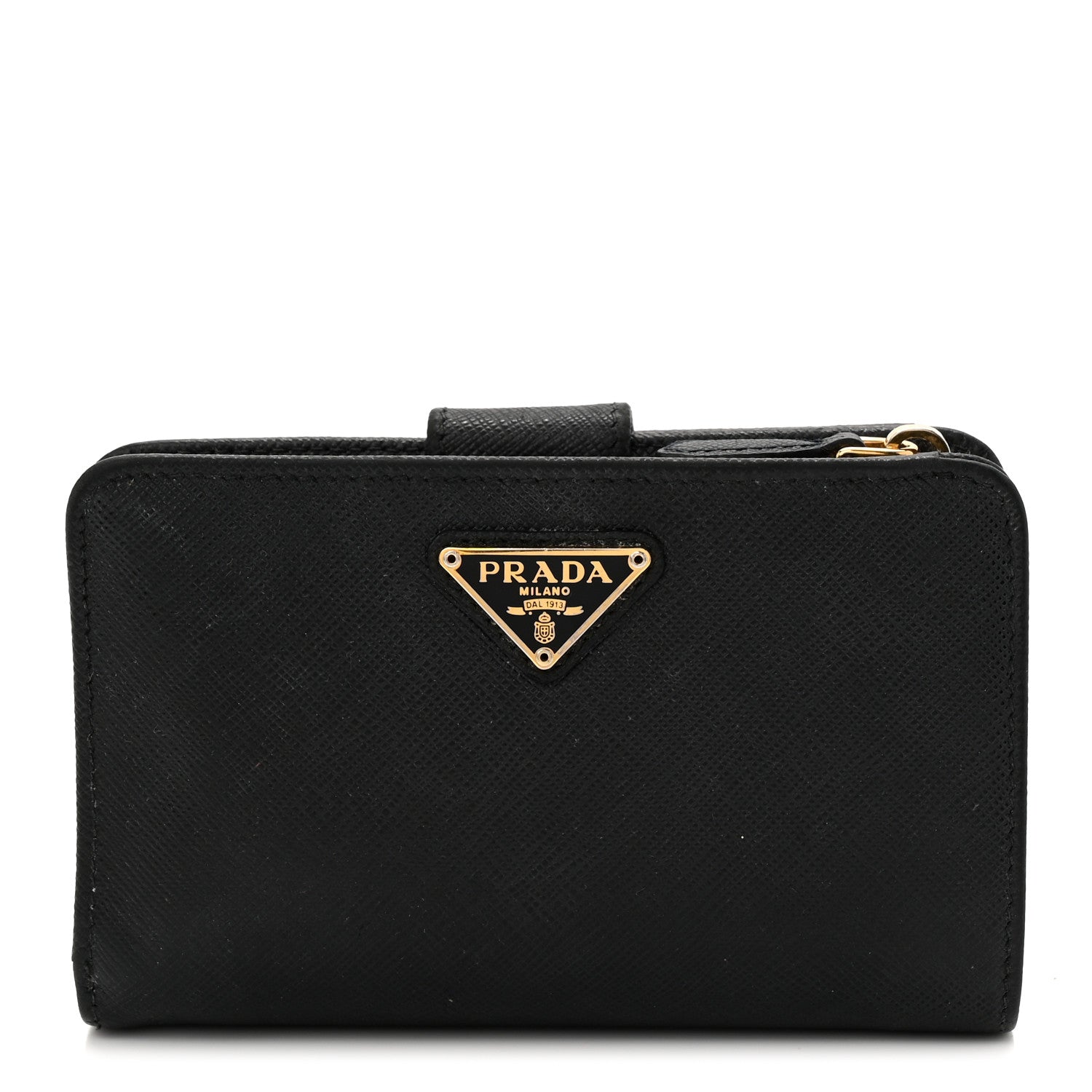 Prada Saffiano Metal Compact Zip Around Wallet Black 1 of 8
