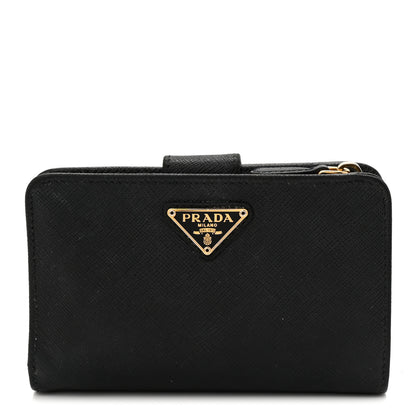 Prada Saffiano Metal Compact Zip Around Wallet Black 1 of 8