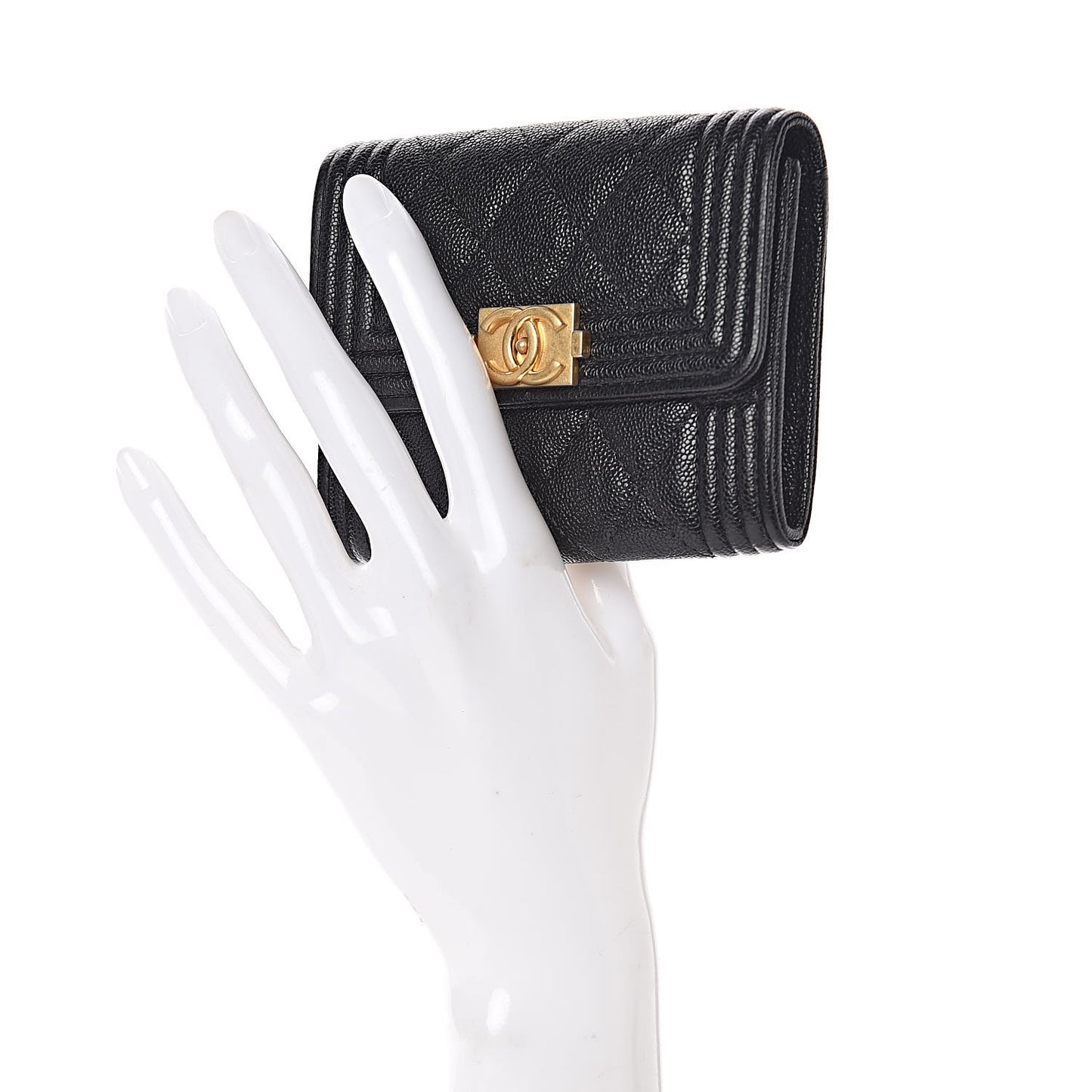 Caviar Quilted Boy Flap Card Holder Black