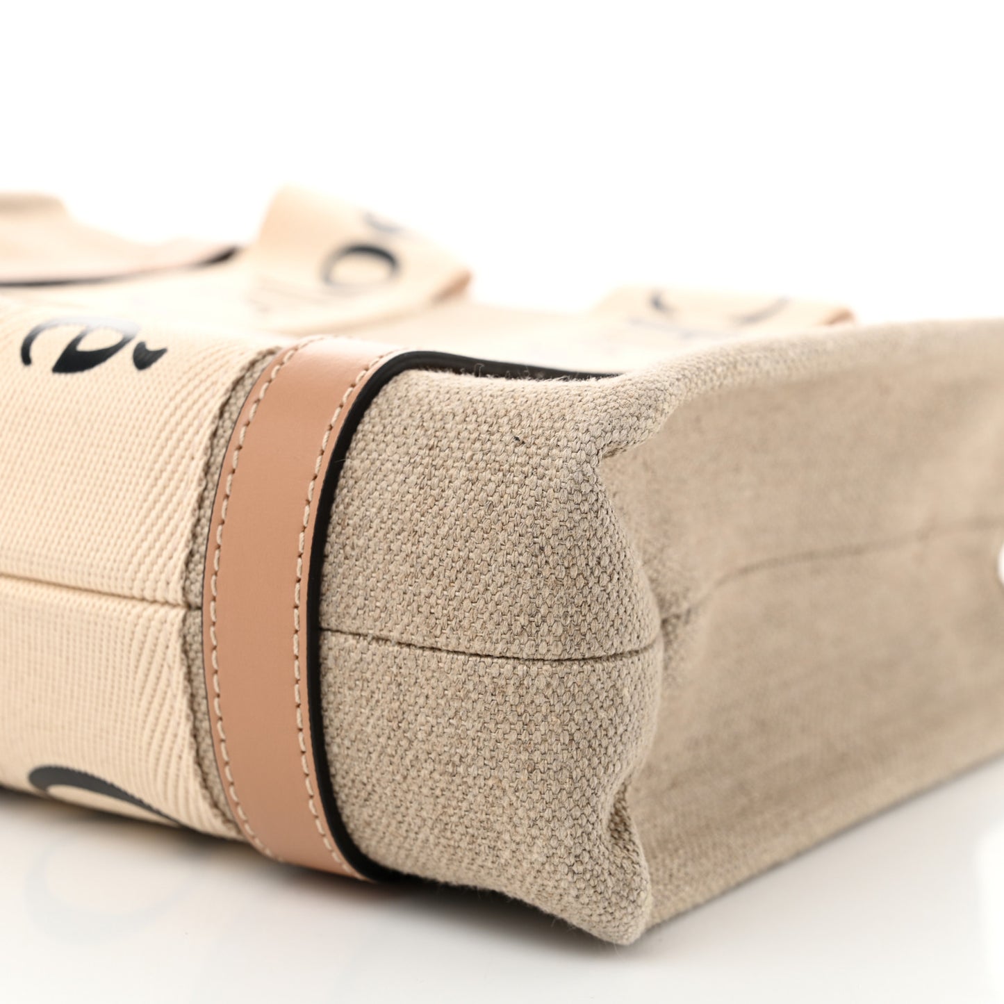Linen Calfskin Small Woody Ribbon Tote With Strap White Light Brown