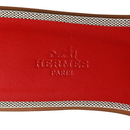 Hermes Canvas Calfskin Oran Sandals 37 Prunoir Rouge A Levre 7 of 9