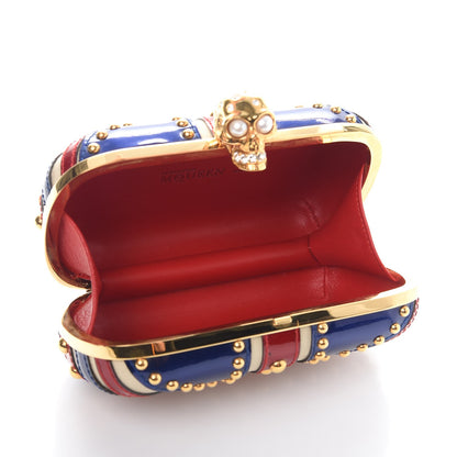Alexander McQueen Patent Calfskin Studded Britannia Skull Box Clutch Red Blue 5 of 7