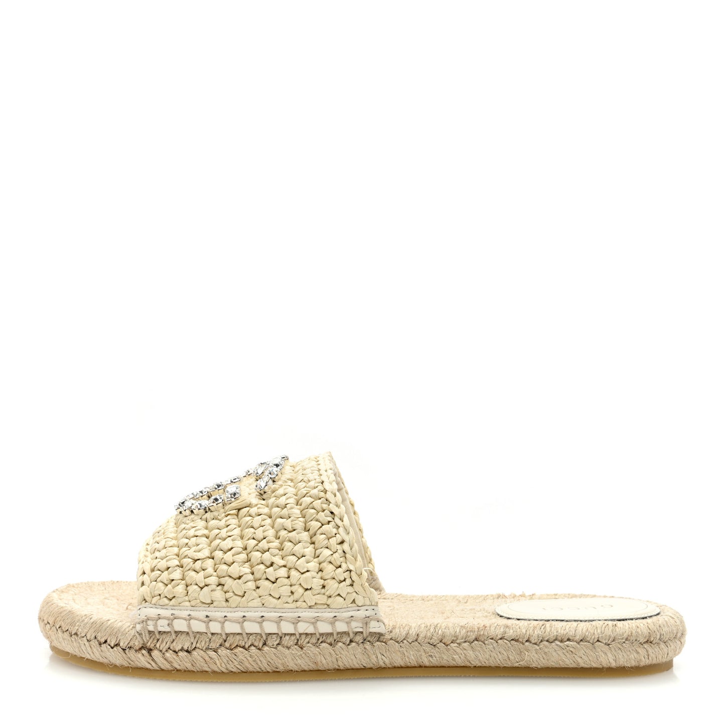 Raffia Interlocking G Flat Slide Espadrille Sandals 40 White
