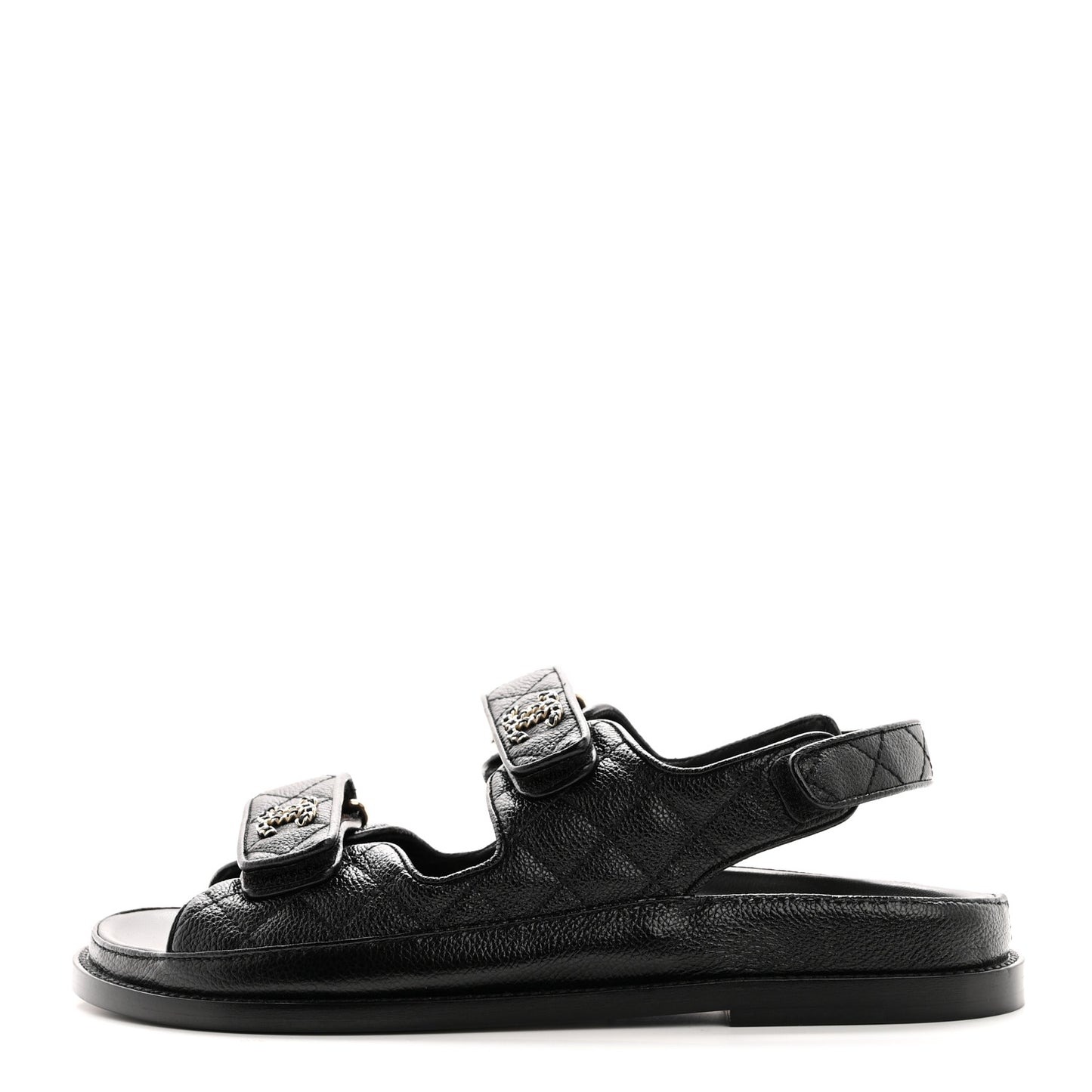 Grained Calfskin Velcro Dad Sandals 39 Black