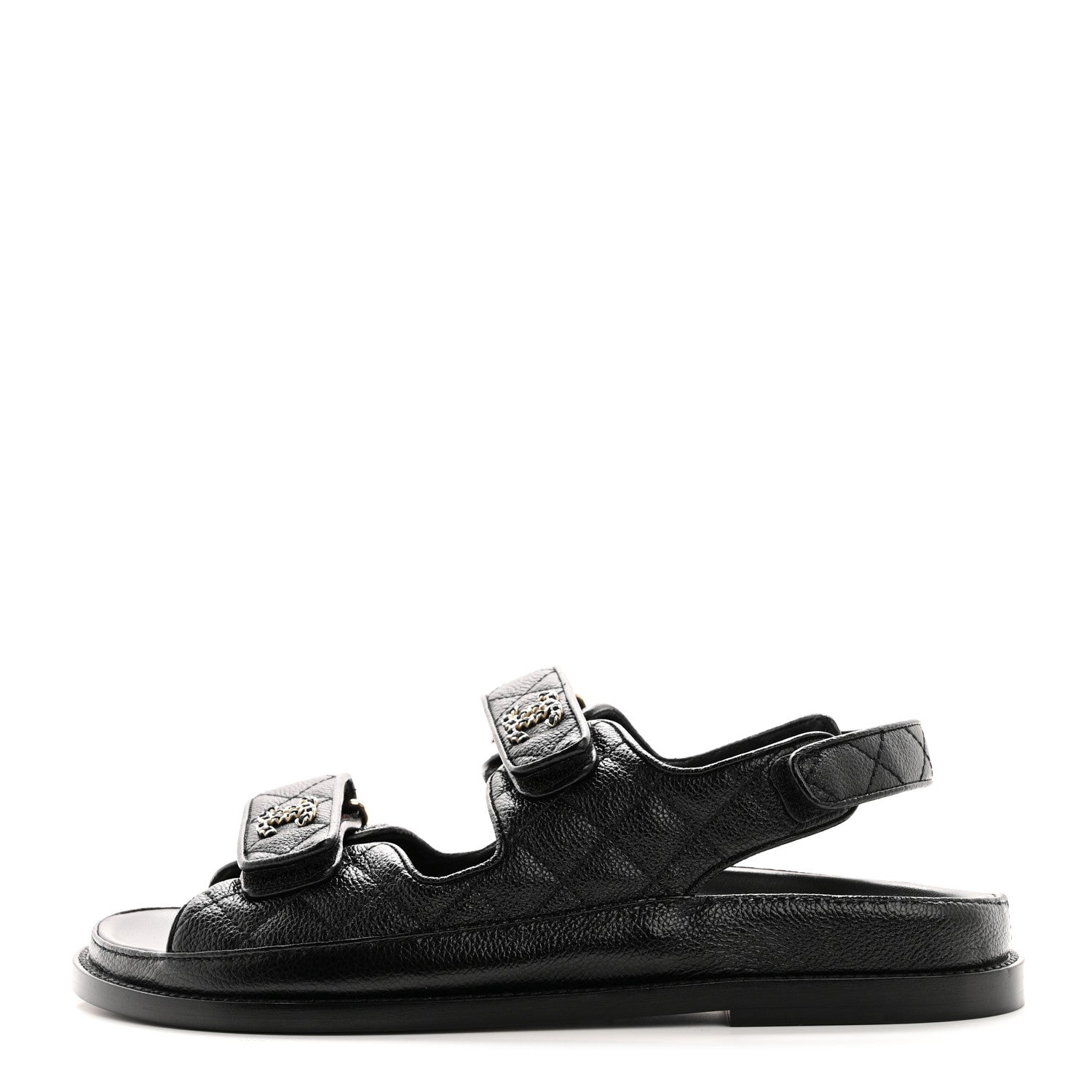 Chanel Grained Calfskin Velcro Dad Sandals 39 Black 1 of 8