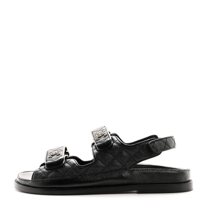 Chanel Grained Calfskin Velcro Dad Sandals 39 Black 1 of 8