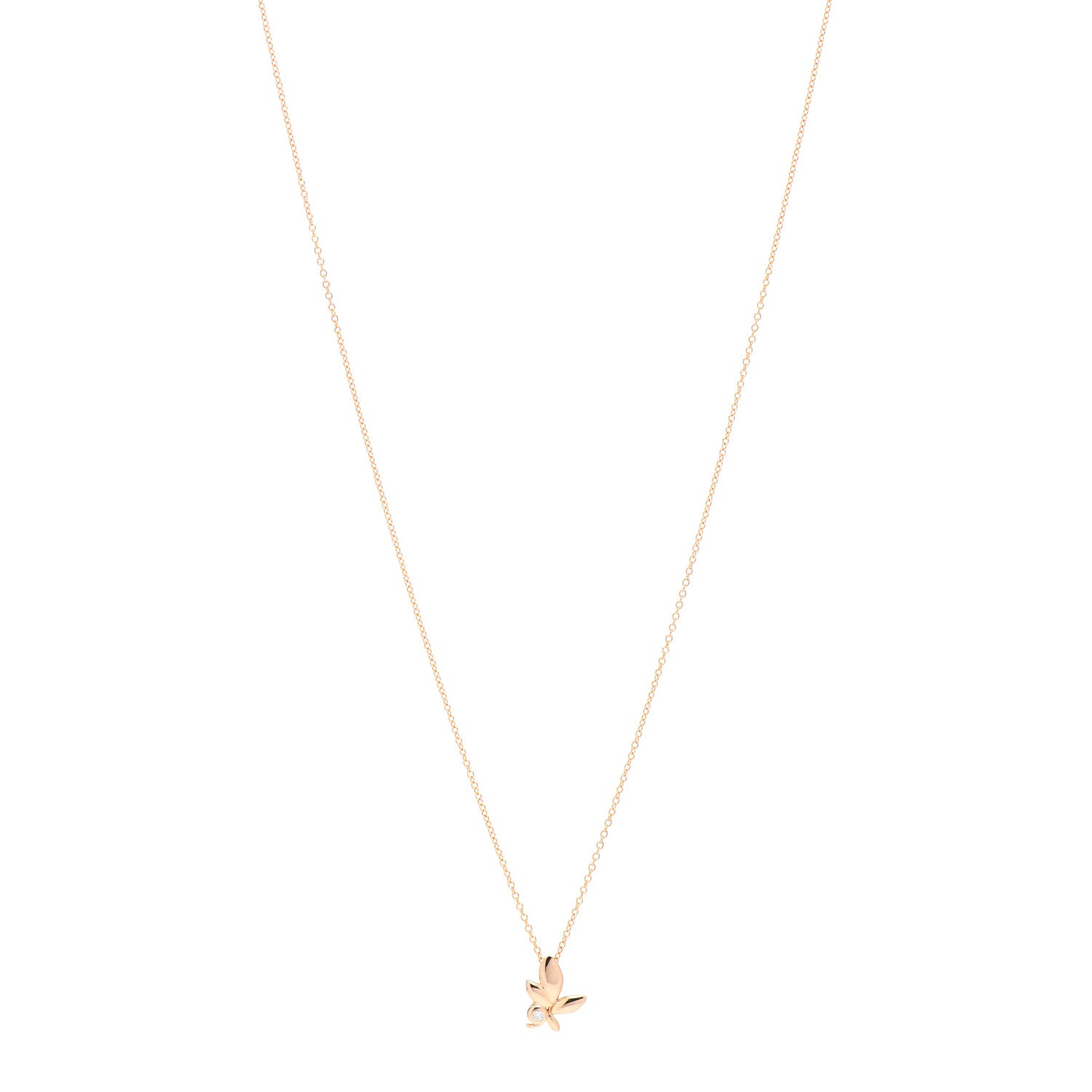 Tiffany 18K Rose Gold Diamond Paloma Picasso Olive Leaf Pendant Necklace 1 of 4