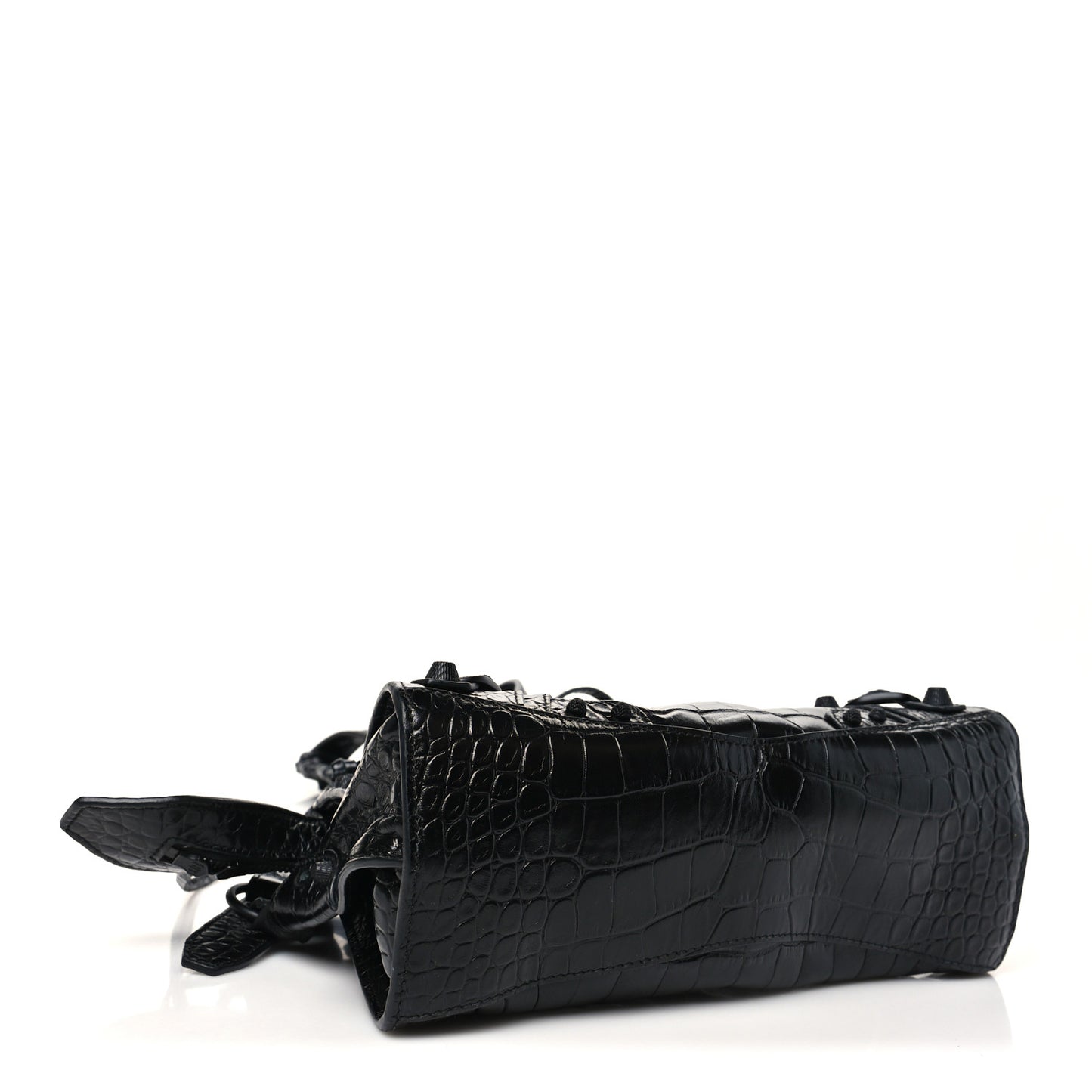 Semi Shiny Calfskin Crocodile Embossed Monochrome Neo Cagole Handbag XS Black