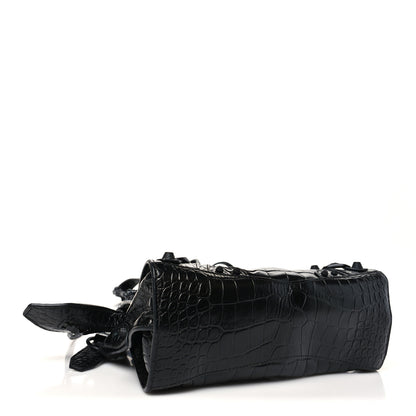 Balenciaga Semi Shiny Calfskin Crocodile Embossed Monochrome Neo Cagole Handbag XS Black 5 of 10