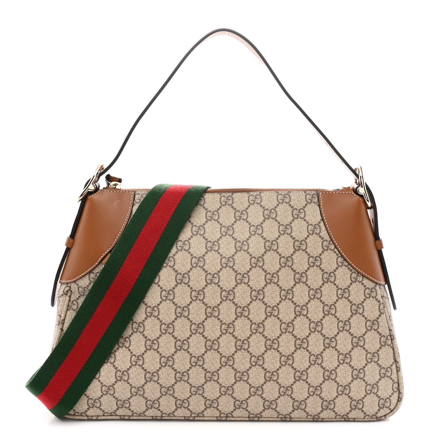 Gucci GG Supreme Monogram Emblem Medium Shoulder Bag Beige Ebony Sundial 1 of 10