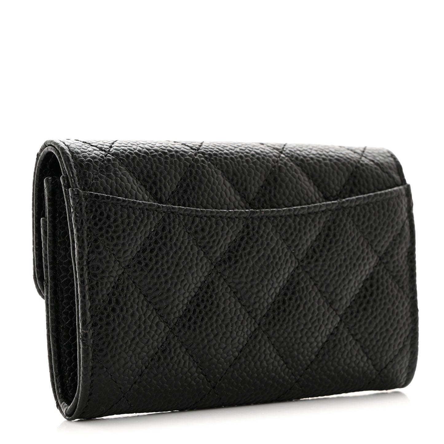 Caviar Quilted Flap Card Holder Wallet Black